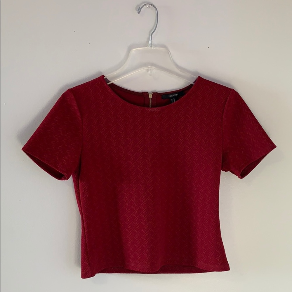 red dressy t-shirt with zipper on the back